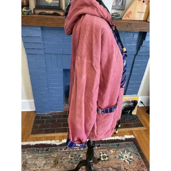 Vintage Baja Poncho Hoodie M Blanket Pullover Hippie Festival India Thailand - Picture 6 of 16